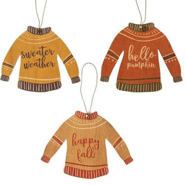 3 Set Fall Sweater Wooden Ornaments - The Fox Decor